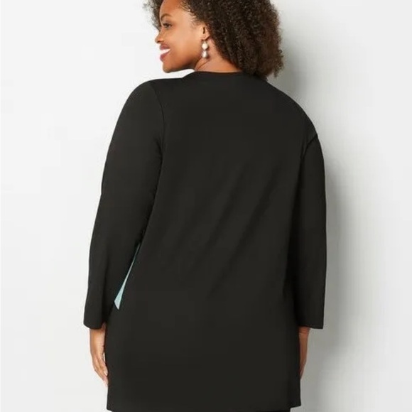 Avenue Black Long Ponte Colorblock Cardigan Duster Jacket Womens Plus Size 26/28 - Picture 2 of 12